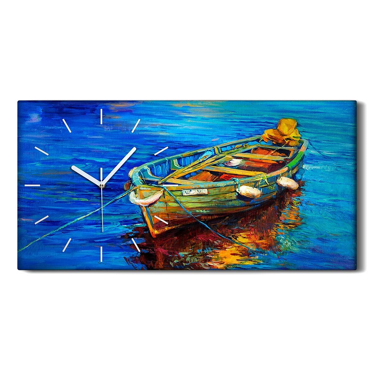 Horloge sur Toile Art Moderne 60x30cm avec Mains Blanches Coloray