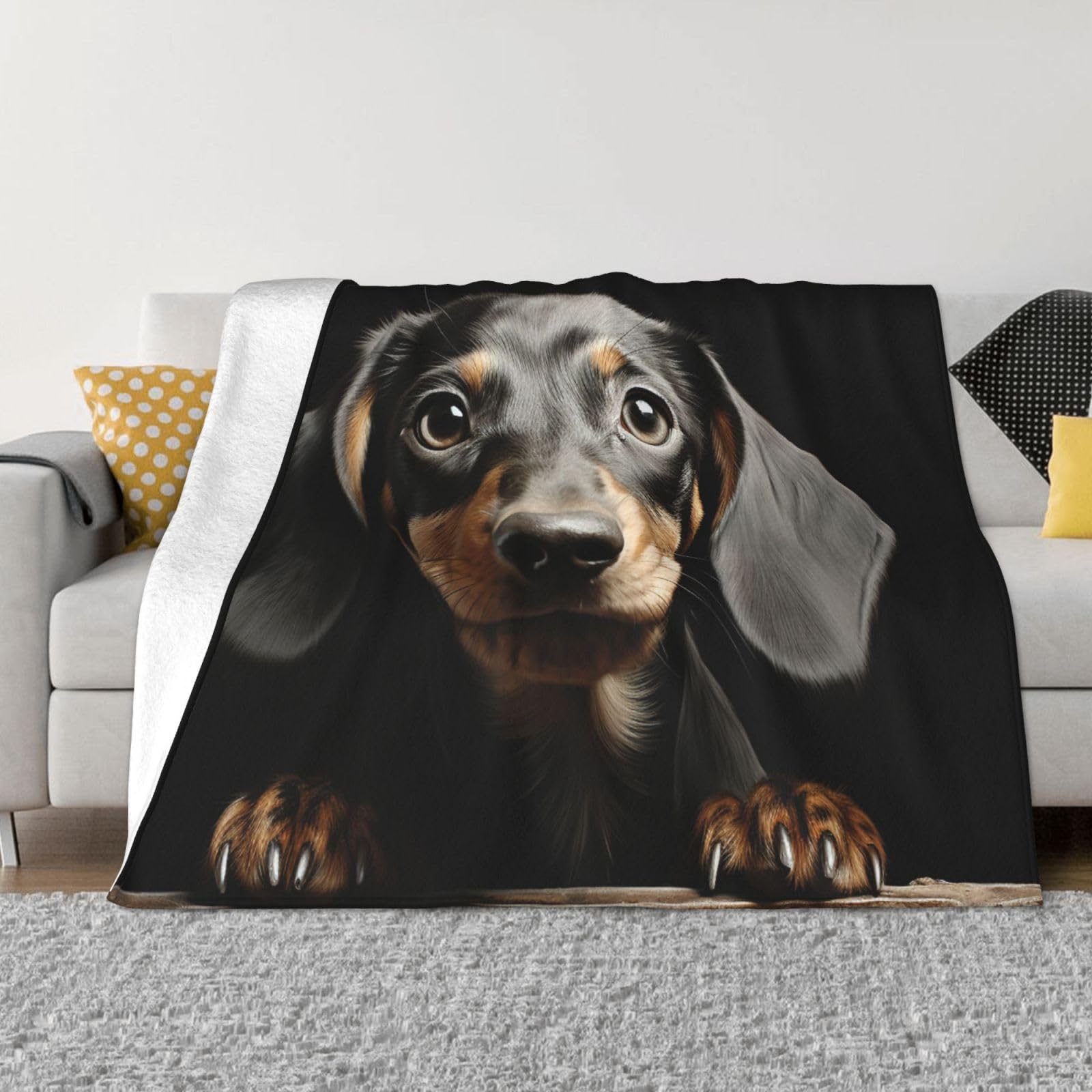 Fodpand Black Cute Pad Dachshund Flannel Blanket 50"X40" - Ultra-Soft Lightweight Throw Blanket For Bed, Sofa, And Couch - Luxury Air Conditioning Blankets - Cozy Warm Blankets For All Seasons