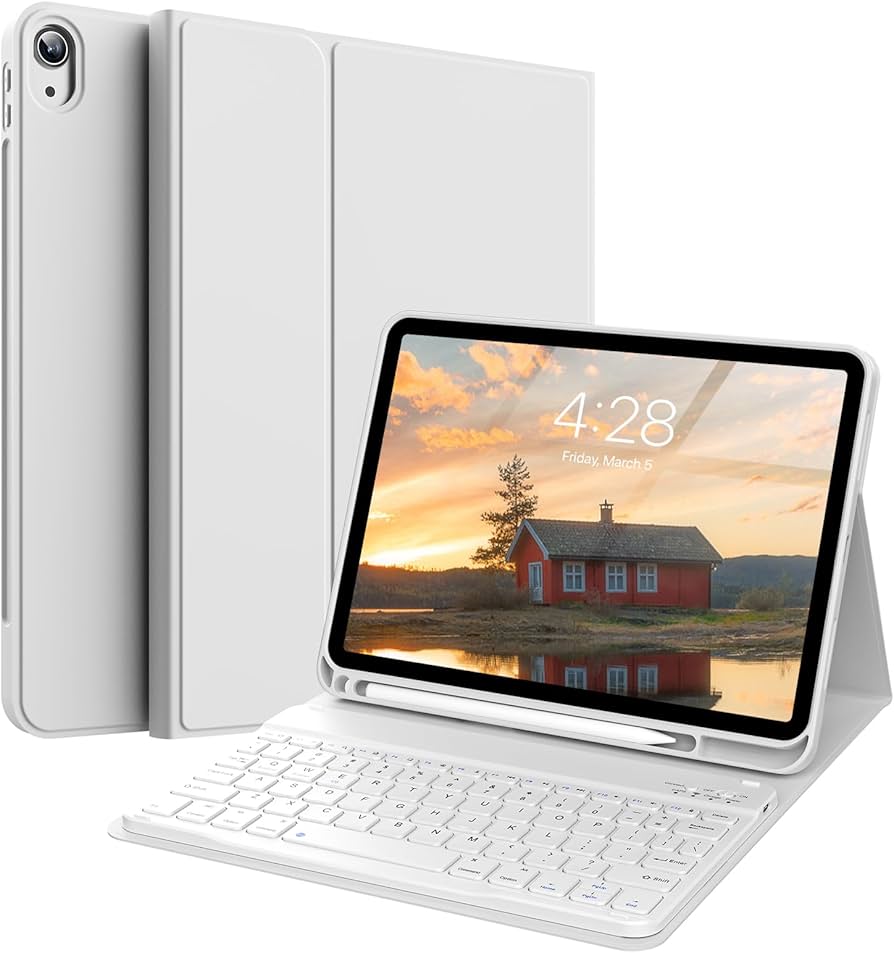 KVTVOU Étui Clavier Pour IPad (A16) 11e (11" 2025)/iPad 10e Génération (10,9" 2022) Avec Porte-crayon Gauche, Fin Et Léger, Housse De Clavier Bluetooth Sans Fil, Amovible, Bleu Ciel