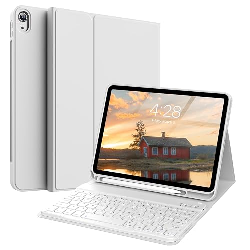 KVTVOU Keyboard Case for iPad (A16) 11th/10th Generation (11/10.9 Inch, 2025/2022) with Pencil Holder, Magnetic Detachable Wireless Bluetooth Keyboard, Folio Keyboard Cover - Thin & Light, Gray