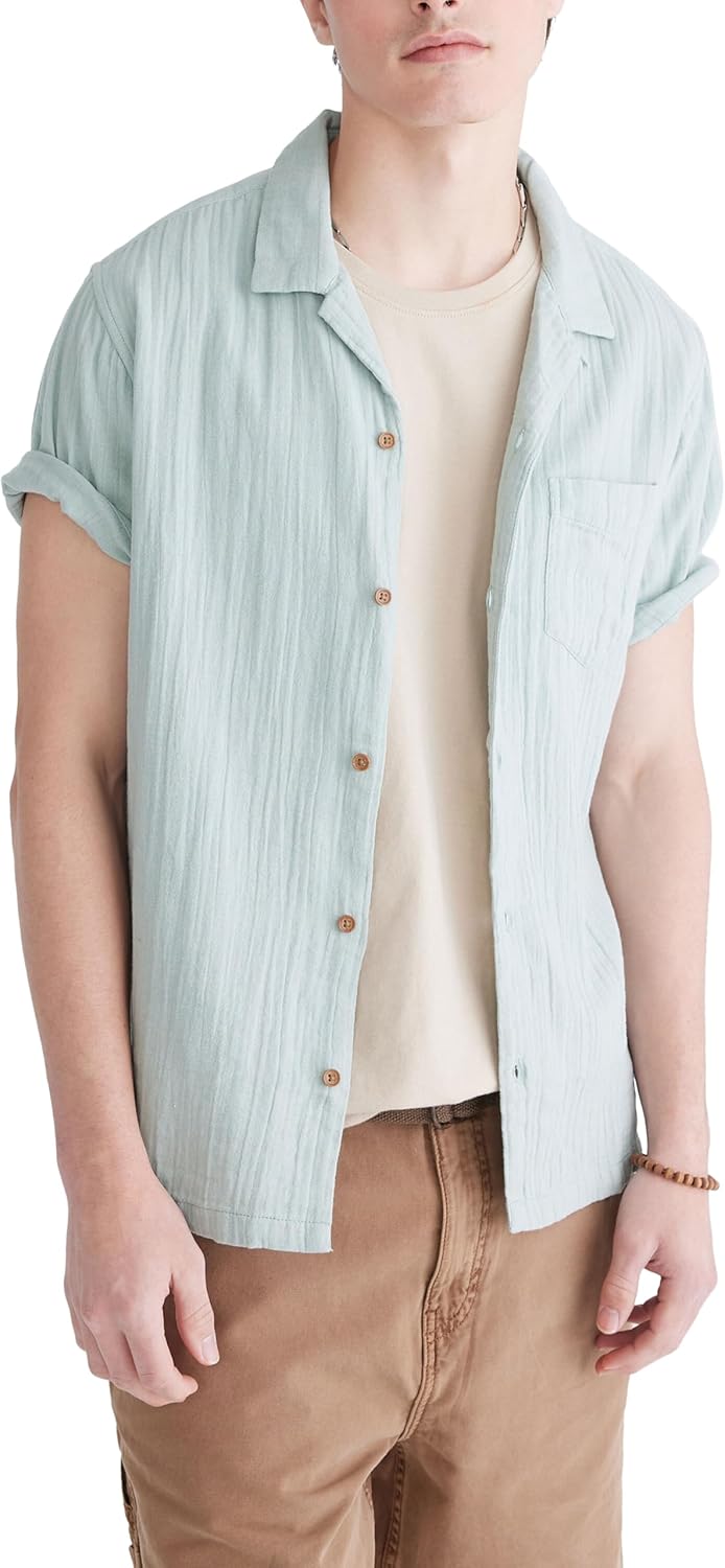 AEROPOSTALE Men's Woven Button Down Short Sleeve Shirt