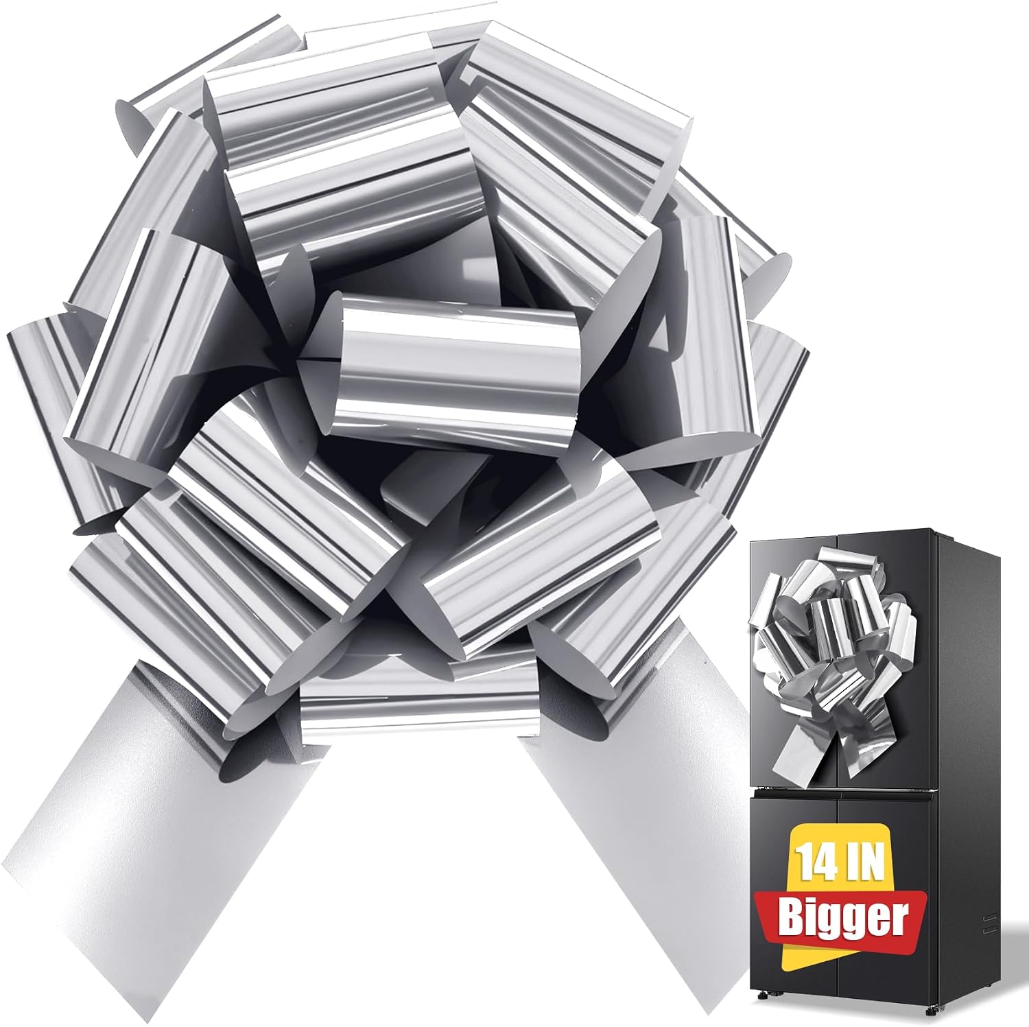 14" Large Pull Bow – Metallic Silver (1 Pc, Unassembled)