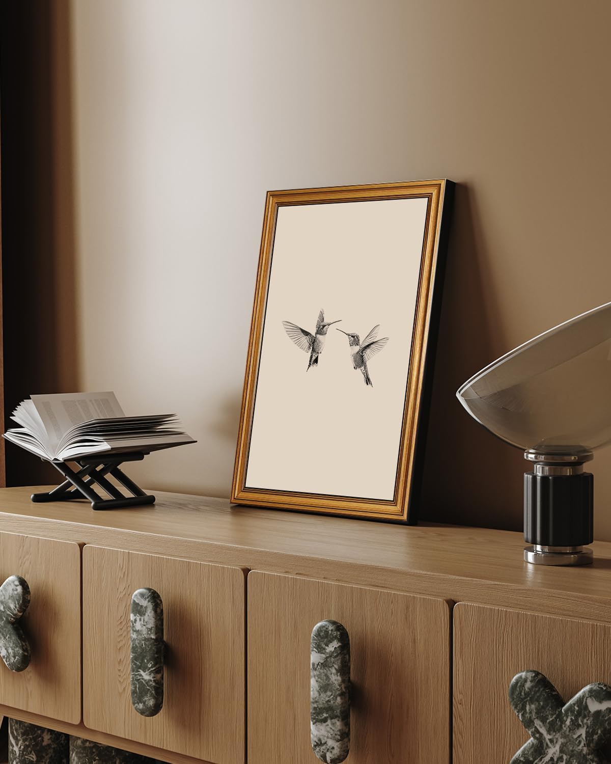 InSimSea Gold Framed Canvas Prints Wall Art, Vintage Birds Decor, Two Hummingbirds Sketch Paintings Farmhouse Large Wall Decor Aesthetic, Minimalist Pictures for Bedroom Living Room, 16x24inch