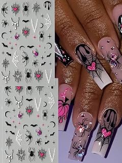 2 Sheets Halloween Spider Web Nail Decals Engraved Nail Stickers Gothic Nail Art Supplies DIY Manicure Nail Art Decorations