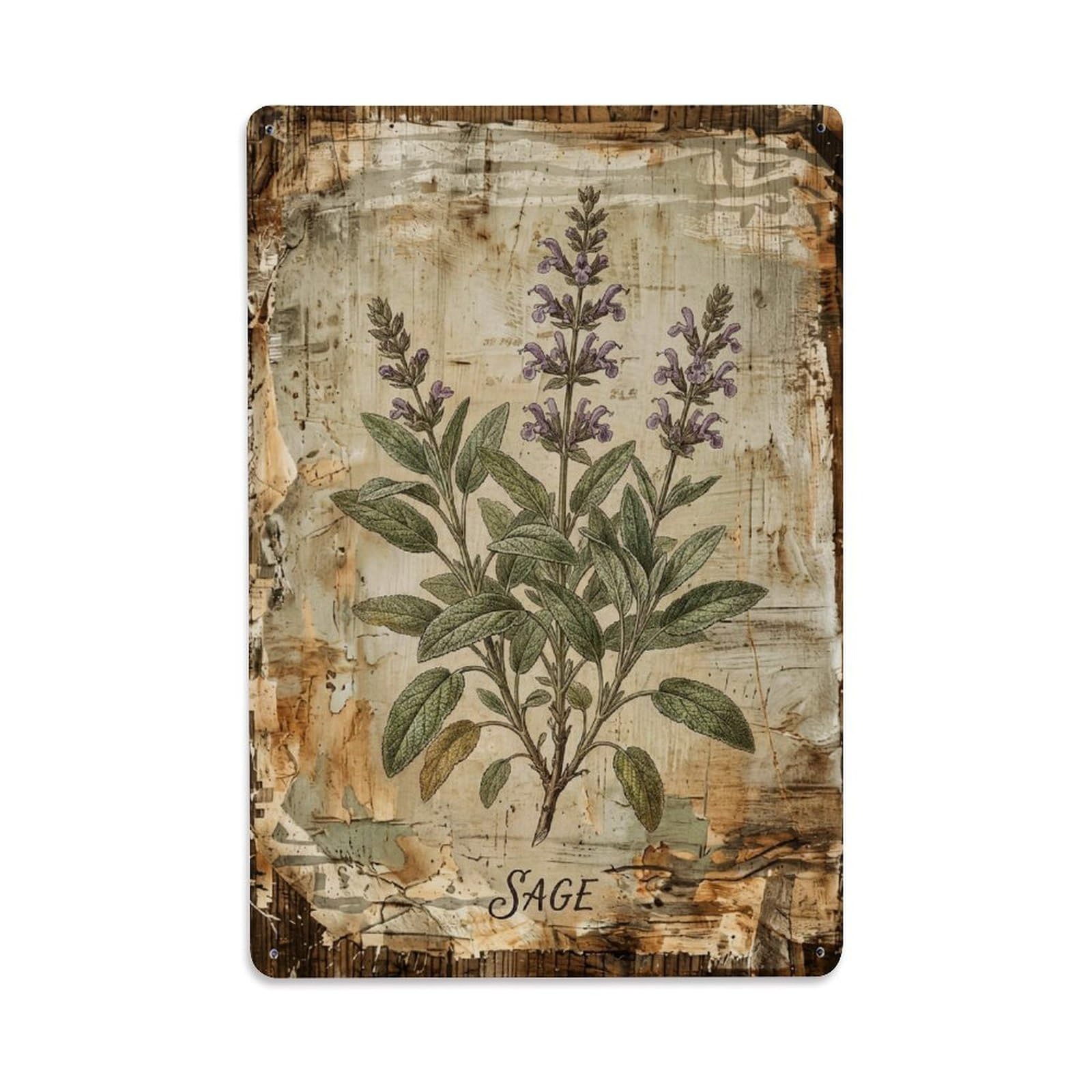 Sage Botanical Vintage Metal Tin Sign Plaque Wall Decor for Cafe, Club, Garden Metal Poster 8x12Inch