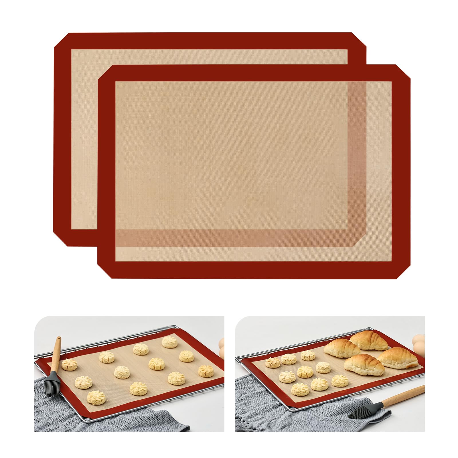 KitchenRaku 2-Pack Silicone Baking Mat, 16.5"x11.6" (42 x 29.5 cm) Reusable Silicone Baking Sheets for Oven, BPA Free Nonstick Bakeware Mats for Cookies, Macarons, Bread and Pastry