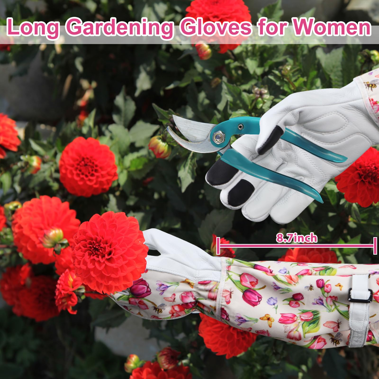 DLY Gardening-Gloves-for-Women, Thorn-Proof Long-Leather Garden Gloves - Image 3