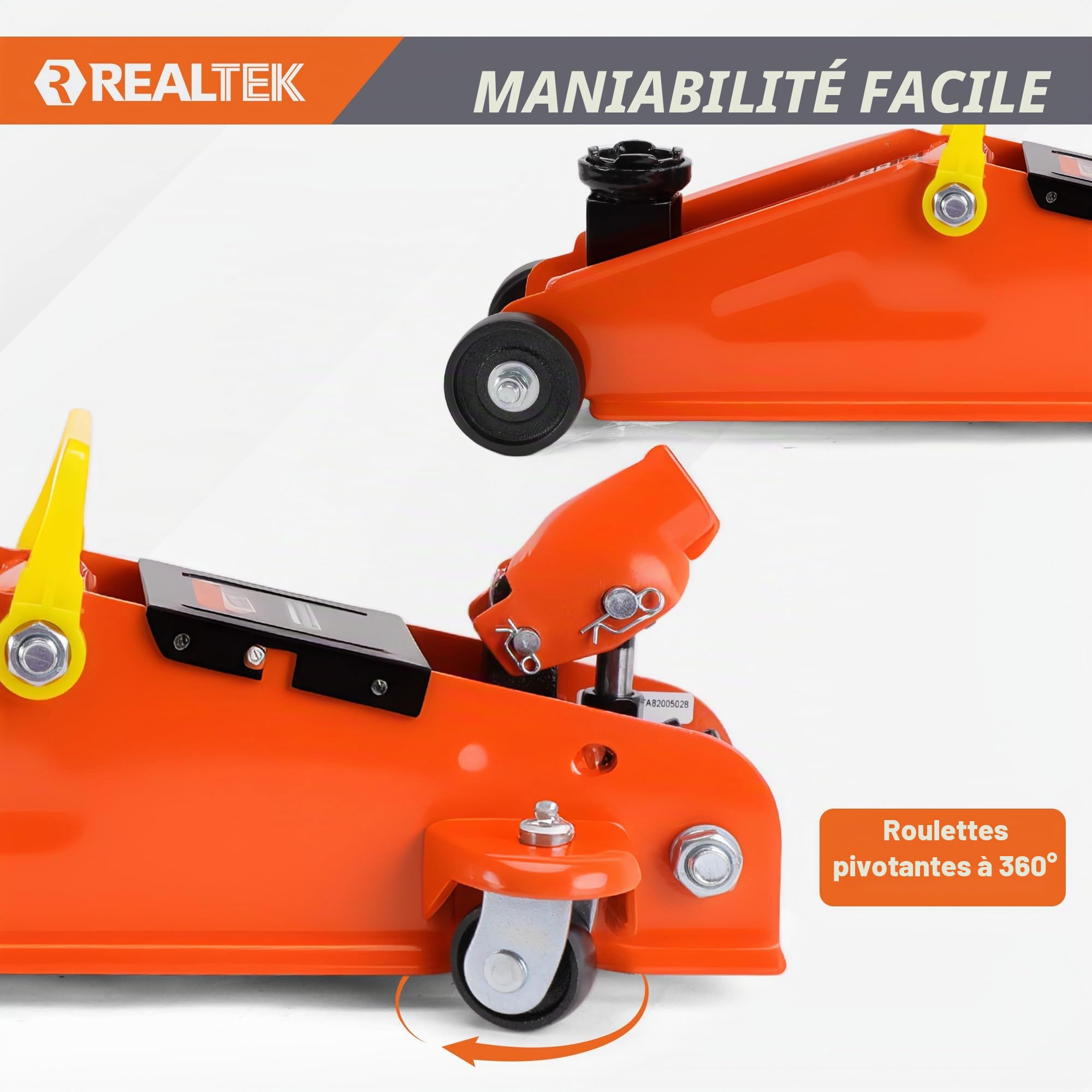 REALTEK Cric hydraulique 2 tonnes, Hauteur de Levage 135-340 mm | Cric pour voiture avec patins en caoutchouc, Plat, roues à 360°