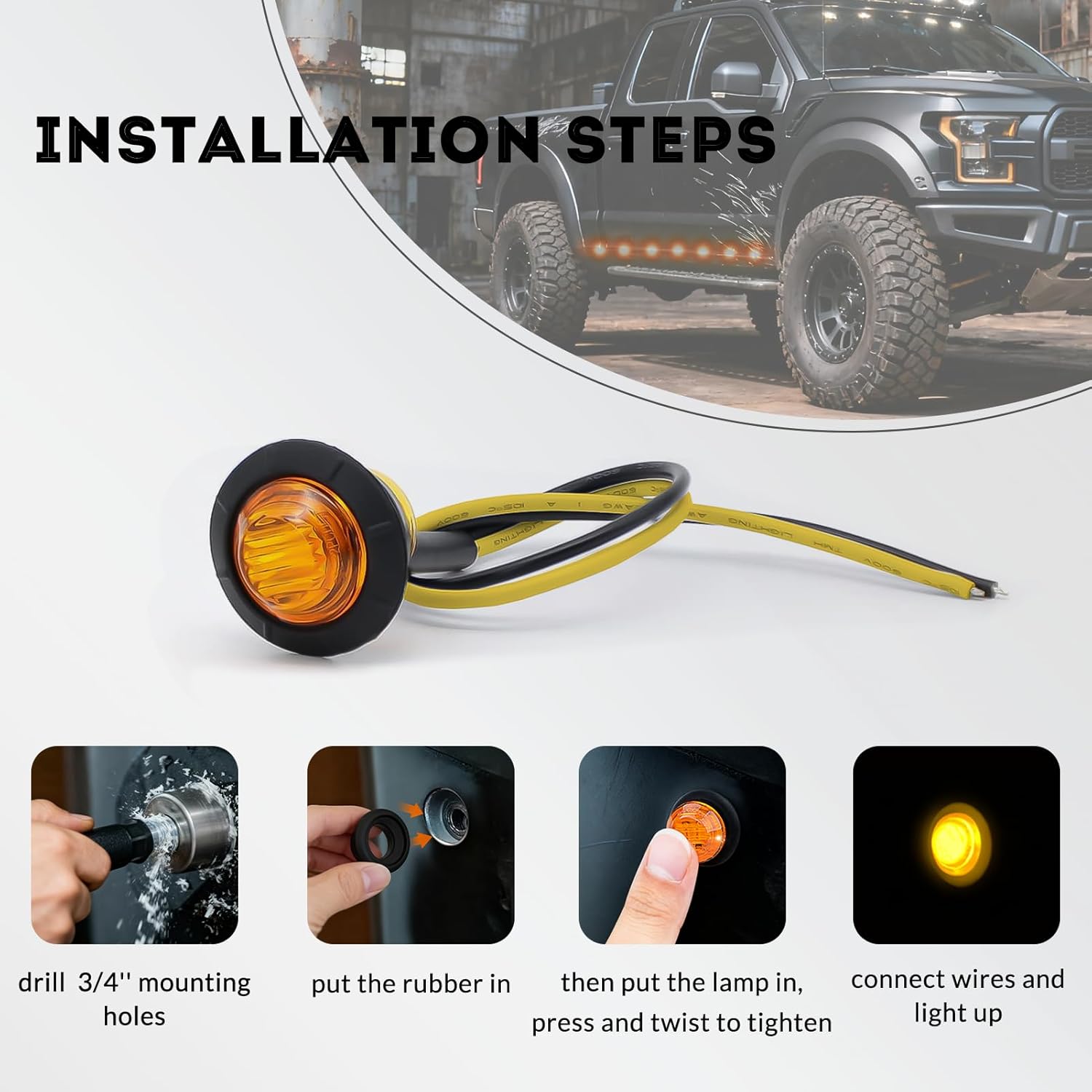 DIBMS 3/4 Inch Bullet Side Marker Light 50PCS Amber Round Clearance LED Front Rear Indicator Lights for Trailer Van Caravan Boat Truck RV Car Bus LED Backlights
