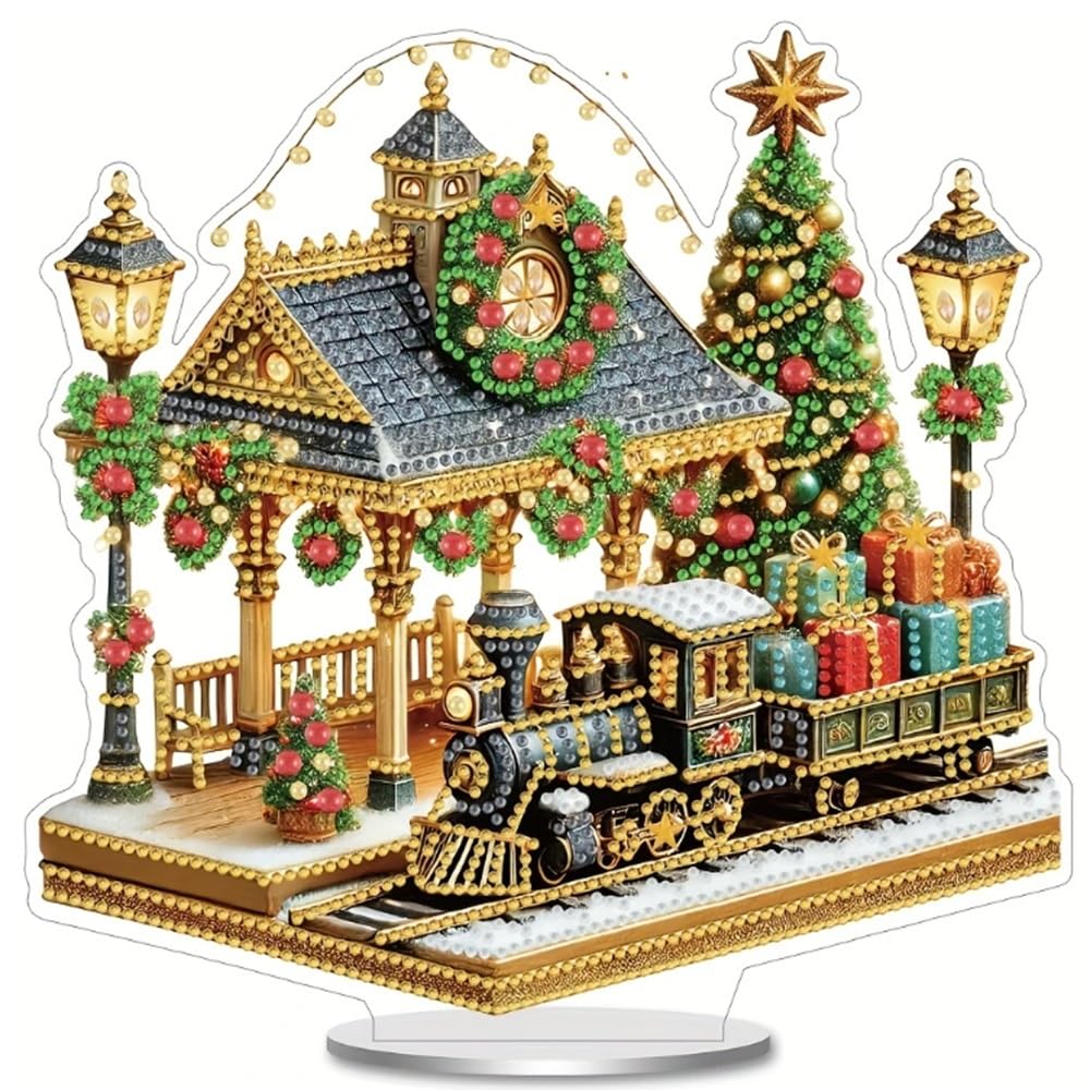 Syntego 5D DIY Christmas Diamond Art Kit | Crystal Rhinestone, Railway Station, Painting kit | Embroidery Wall Art Acrylic Tabletop Decoration for Holiday Home Décor & Festive Gifting