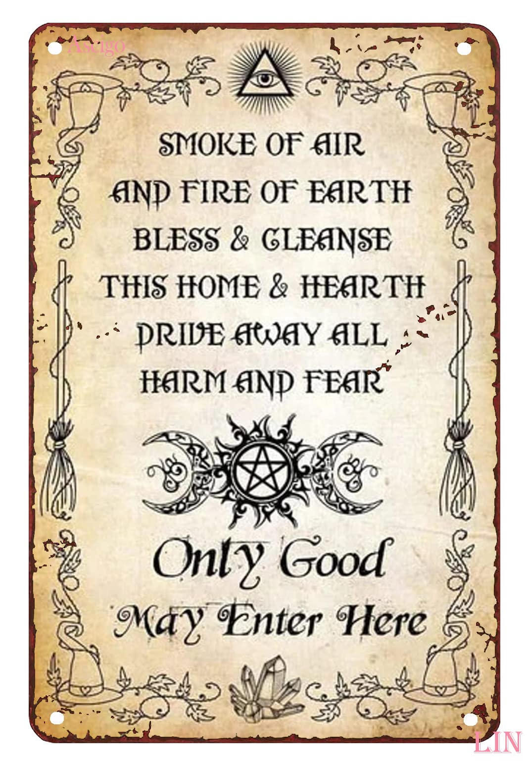 Metal Decor for Table Blessing Only Good May Enter Here Wiccan Blessing Wicca Prayer Protection Tin Sign Chic Art Wall Metal Decorations Funny Iron Plaque Signs Gift for Living Room Office 8"x12"