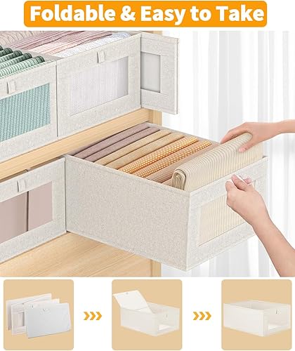 Miniatura 4 de WINSTECK Paquete de 4 organizadores de armario de lino y contenedores de almacenamiento, contenedores de almacenamiento con ventana transparente,