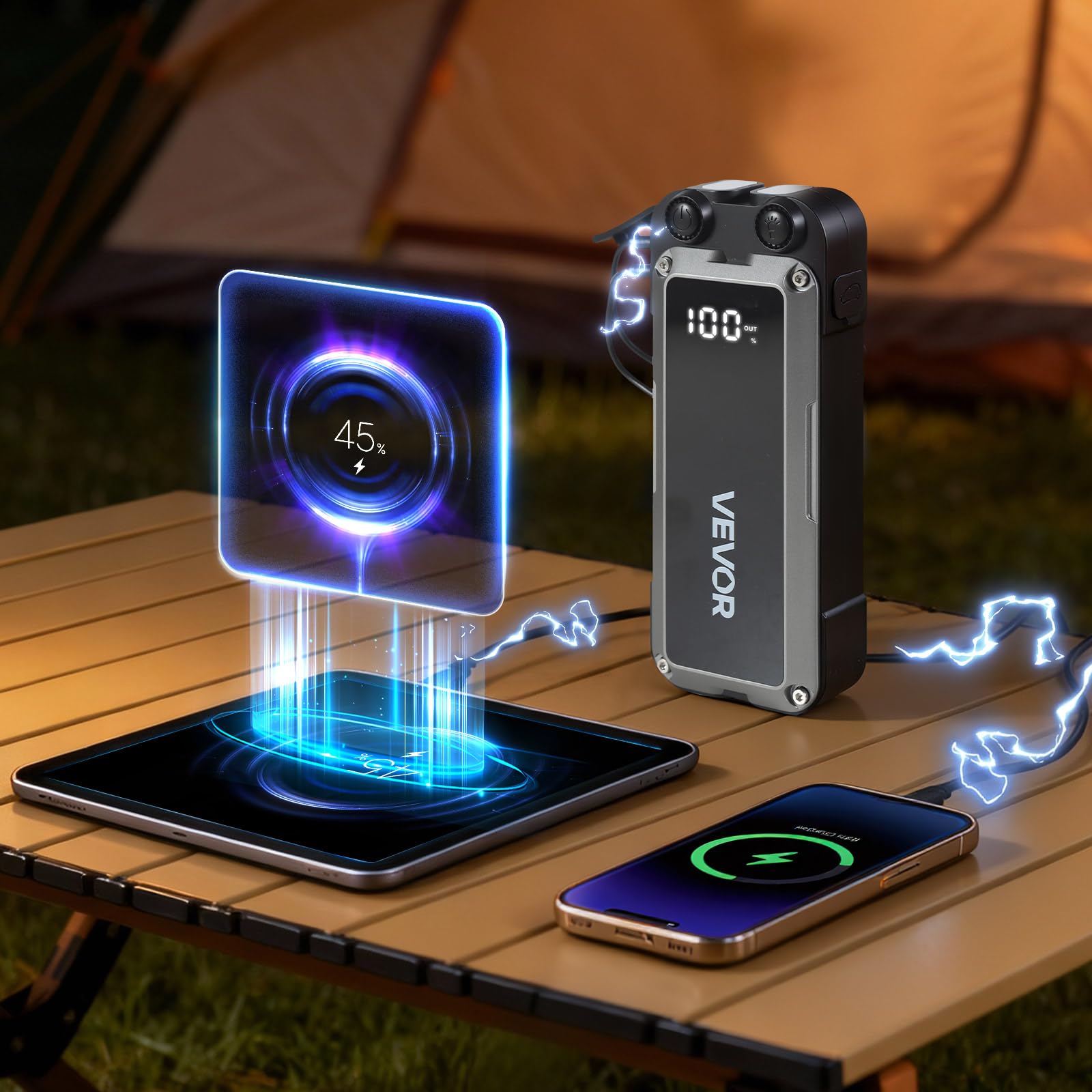 VEVOR Arrancador de Batería 4500A Pico 24000mAh, Arrancador de Baterías de Coche 12 V, Gasolina 10L, Diésel 8L, Banco de Energía Portátil USB, Linterna 3 Modos, 12 Protecciones para Moto Camión Barco