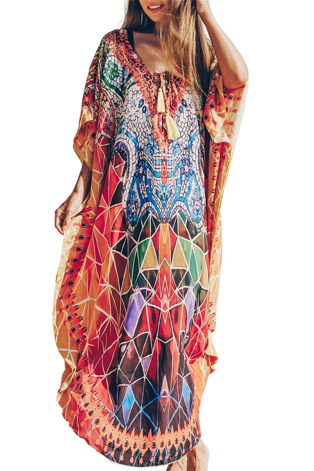 L-Peach Women's Summer Long Beach Dress Kimono Maxi Kaftan Cover ups
