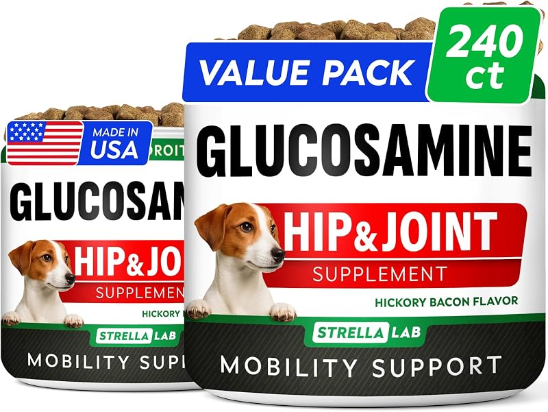 Suplemento para Cães com Glicosamina, Condroitina e MSM em Mastigáveis para Quadril e Articulações STRELLALAB, 712 g