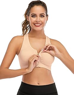 Women Zip Front Closure Sports Bra Medium Impact Push Up Wirefree Yoga Bras Racerback Workout Gym Bra Top