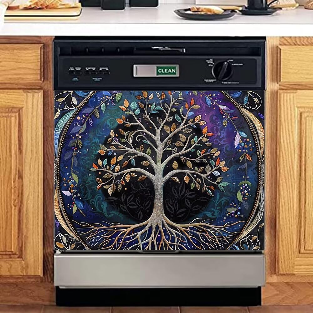 Colorful Tree of Life Dishwasher Magnet Cover Farmhouse Tree Dishwasher Magnet Decorative Cover Refrigerator Door Magnetic Panel Refrigerator Leather Cover Magnet Sticker 23x17 Inch Magnetic