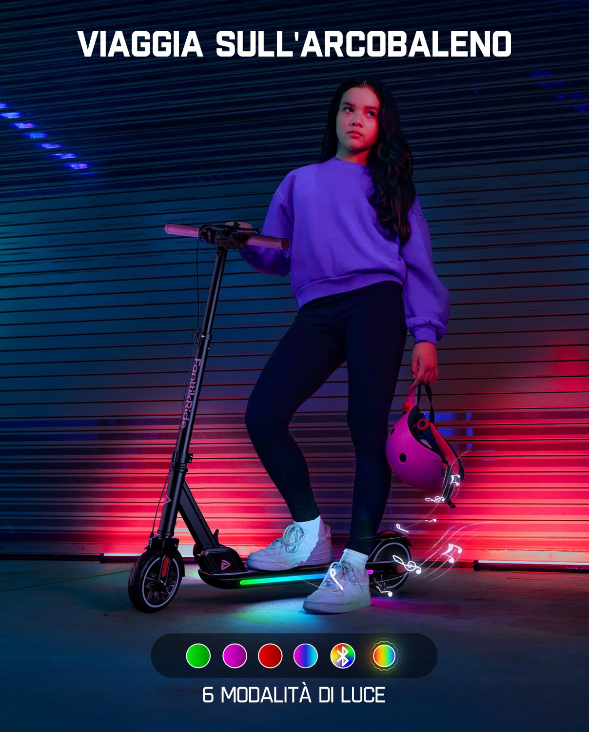 FanttikRide T9 Apex Monopattino Elettrico per Bambini da 1,3 a 1,7 m, Motore 200 W, Luci LED, Altoparlante Bluetooth, Velocità di 11/16/19 km/h, Altezza Regolabile, Mancanza di approvazione ABE