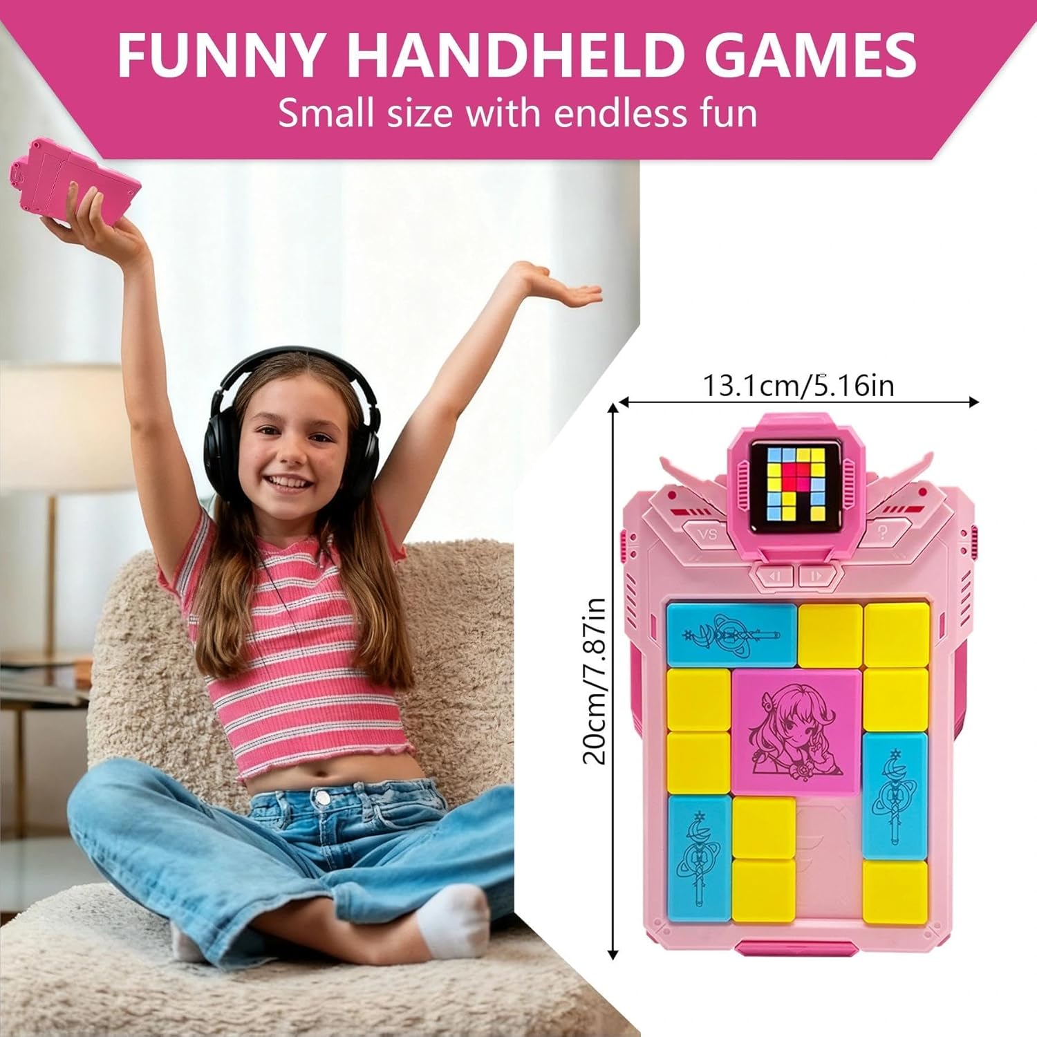 Super Sliding Puzzle Game, 1000+ Levels Electronic Toy for Brain Training & Logical Thinking, Fun Educational Gift for Kids & Adults (Pink)