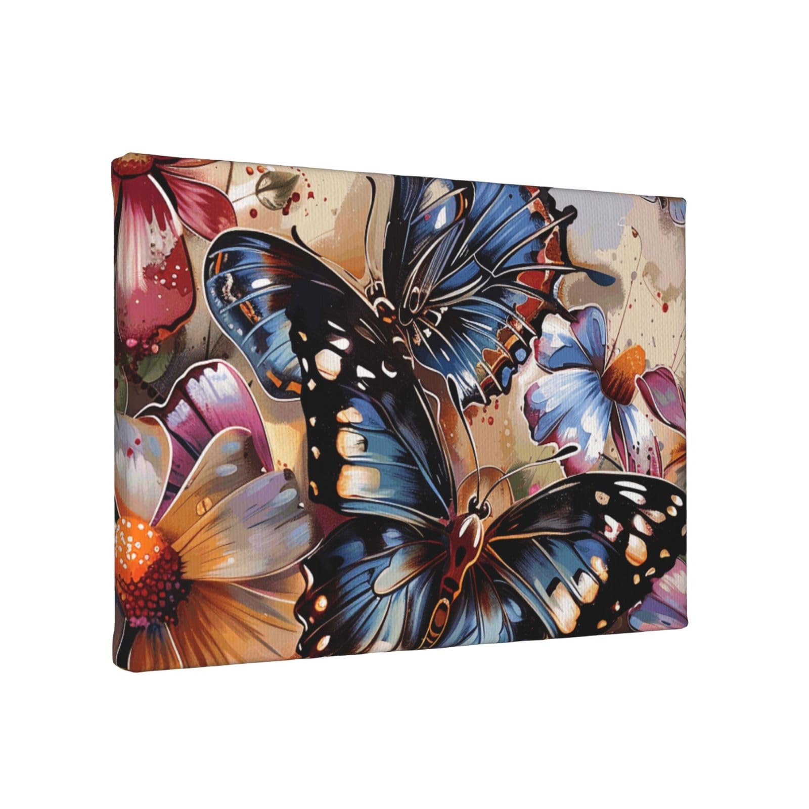 YKLJG Butterfly flowers Printed Wall Art Canvas Painting 30x20 CM Wooden Framed Picture Painting Artwork Prints for Bedroom Kitchen Home Office Decor