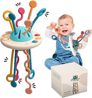 Baby Sensory Montessori for 18+ Months-Travel Pull String Toy for Toddlers, First Birthday Gift for 1 2 Year Boys Girls Food Grade Silicone Pull String Activity Toy, Baby Toys Fine Motor Skills Toys