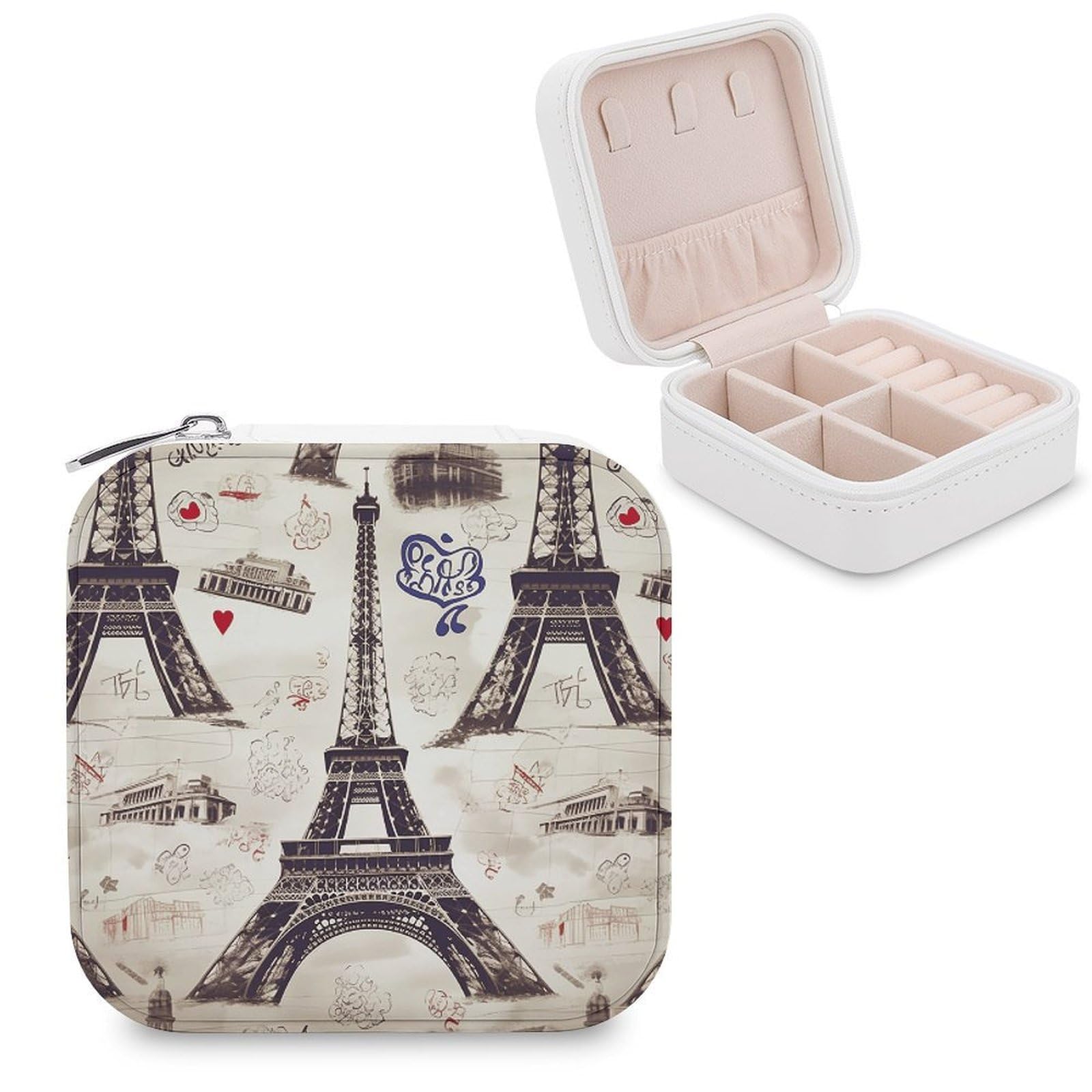 VstaDank French Paris Tour Eiffel Tower Jewelry Box for Women Custom Travel Jewelry Case Personalized Travel Jewelry Boxes Small Portable Jewelry Organizer Box for Rings Necklaces Bracelets Earring