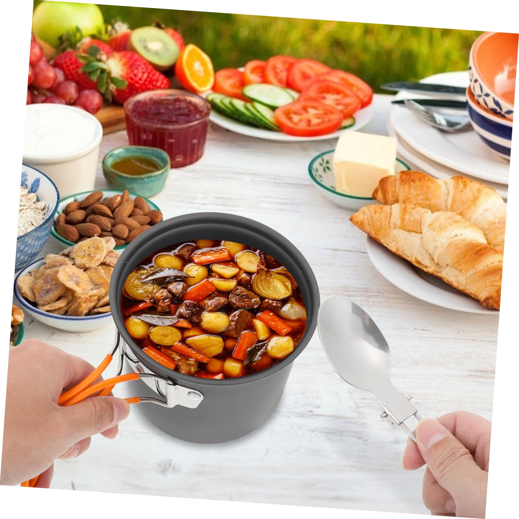 Happyyami Vajilla Artilugio Utensilio Condimento Adentro Equipo Portátil No Cámping Plegable Cocina Maceta para Acampar Olla De Camping Grey Aleación De Aluminio