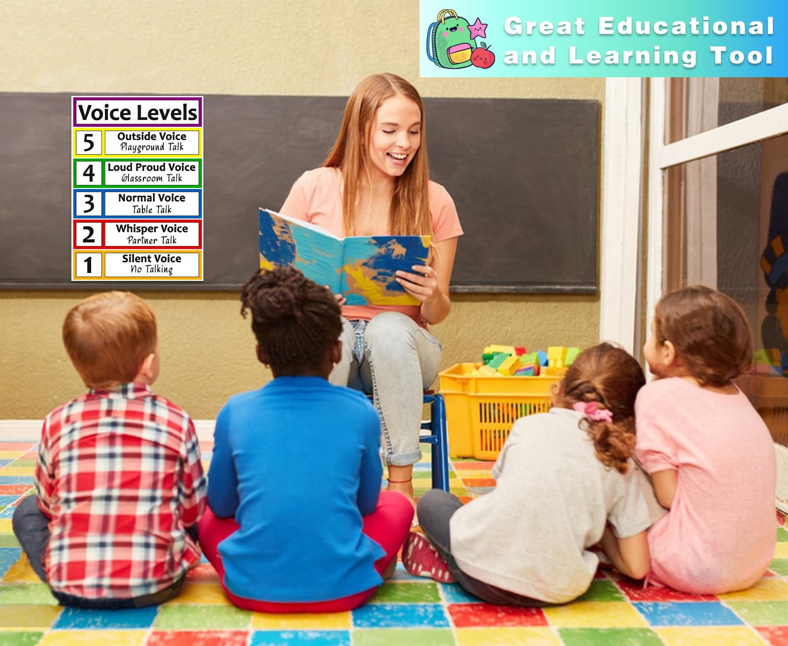 BIZIBAFF Voice Level Chart - Classroom Decorations Noise Level Educational Posters for Kindergarten Teachers Supplies - Image 2