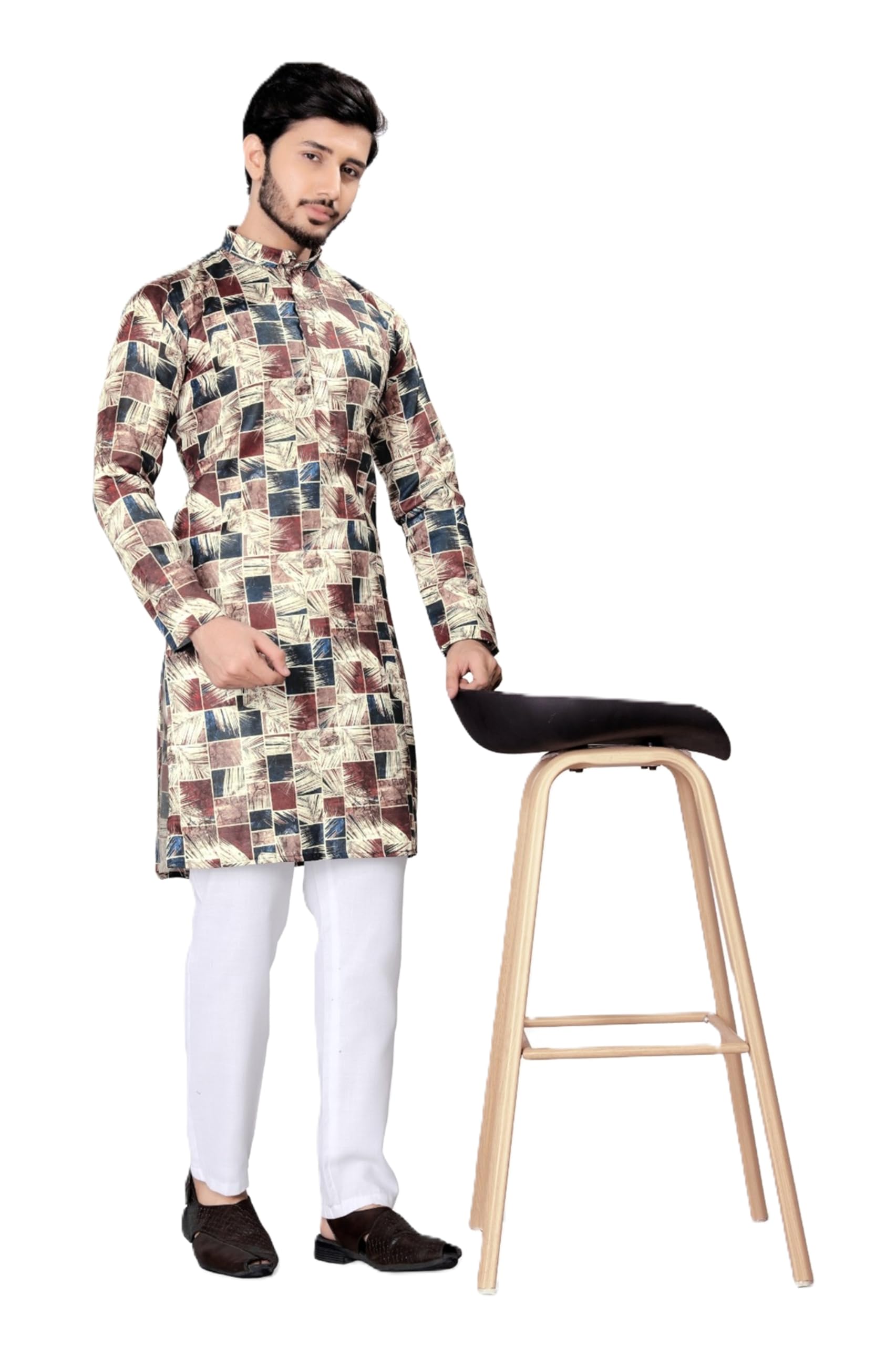 Mens Cotton Blend Printed Kurta with Pajama Comfortable FitPT-26-picture-23