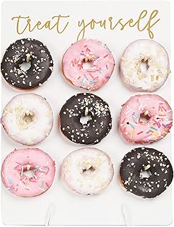 Rmeosye Donut Wall Display Stand Reusable Donut Holder Board Rustic Wood Doughnut Food Buffet Display for Wedding, Bridal Shower, Birthday Party Treat Yourself Fits 9 Donuts (White)