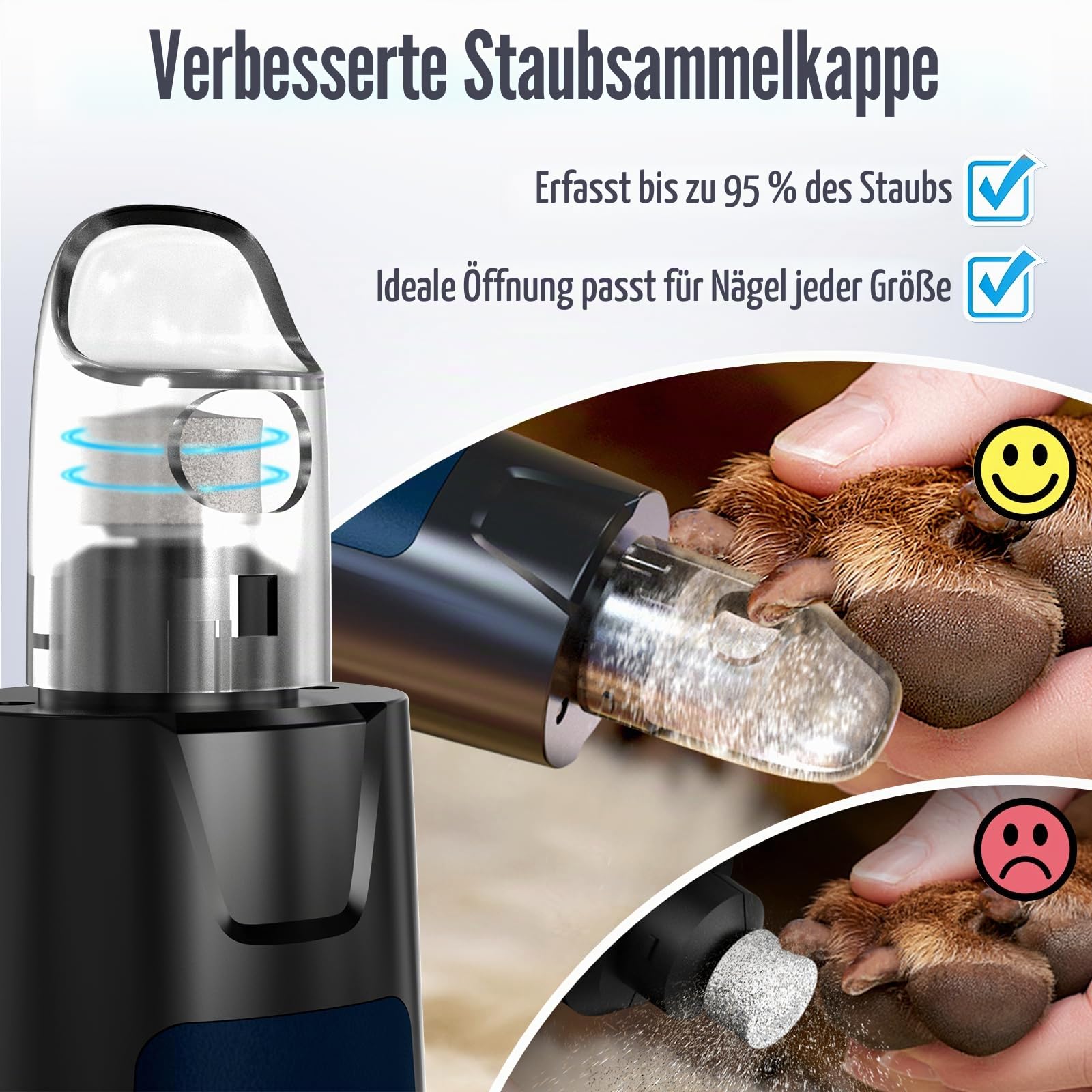 Casfuy Neue 6-Gang Krallenschleifer für Hunde – 50% Mehr Leistung mit 2 LED Lichtern Leise 7 Stunden Laufzeit Elektrischer Hund Nagelschleifer für Große Mittelgroße Kleine Hunde und Katzen