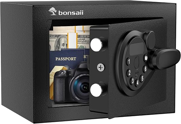 Bonsaii 6.6L Safe Box, Small Safe Lock Box with Electronic Keypad for Money, Steel Construction Digital Safe, Mini Safe with 2 Keys for Home Office Hotel - 1
