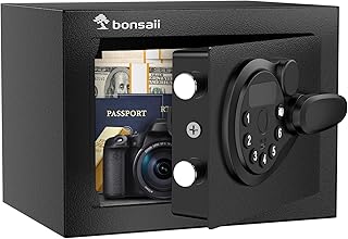Bonsaii Caja Fuerte Mini 6.6L con Pantalla LED, Teclado Electrónico y Llave – Caja Fuerte Compacta de Acero con USB de Respaldo para Oficina, Hogar y Hotel