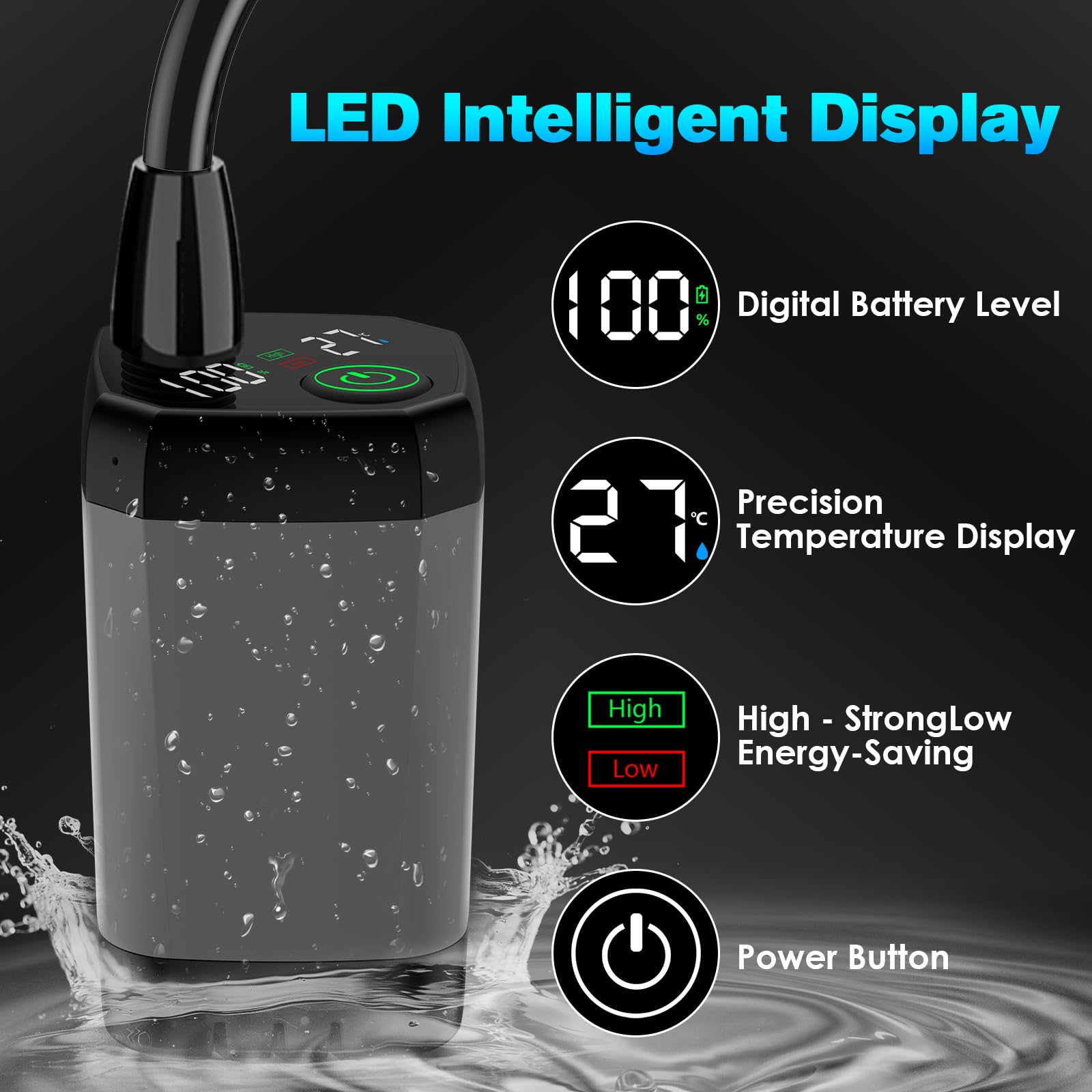 Cosy Life Doccia portatile, doccia portatile per campeggio con secchio pieghevole da 5 galloni, doccia da campeggio da 6000 mAh con display LED intelligente, diversi modelli di spruzzo per campeggio
