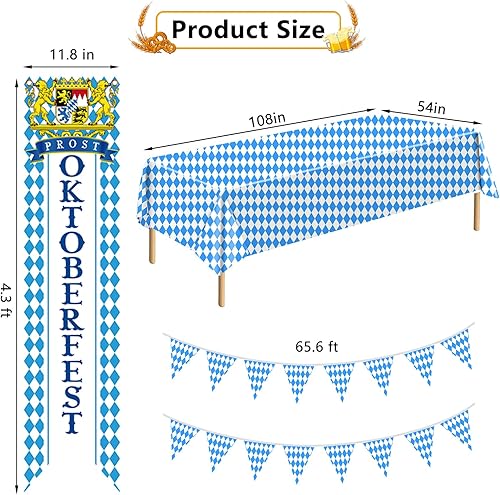 Miniatura 2 de Kit de decoración de Oktoberfest, suministros de fiesta alemana, pancarta de bandera de Oktoberfest, decoración de mantel, accesorios de fiesta
