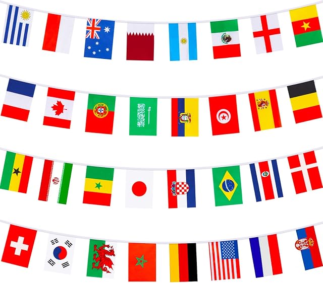 World Cup Decorations 2022, World Cup Bunting 2022 32 Countries World Cup Flags for World Cup 2022 Party Decorations Garden Bar Restaurant Indoor Outdoor(14*21cm-10M)