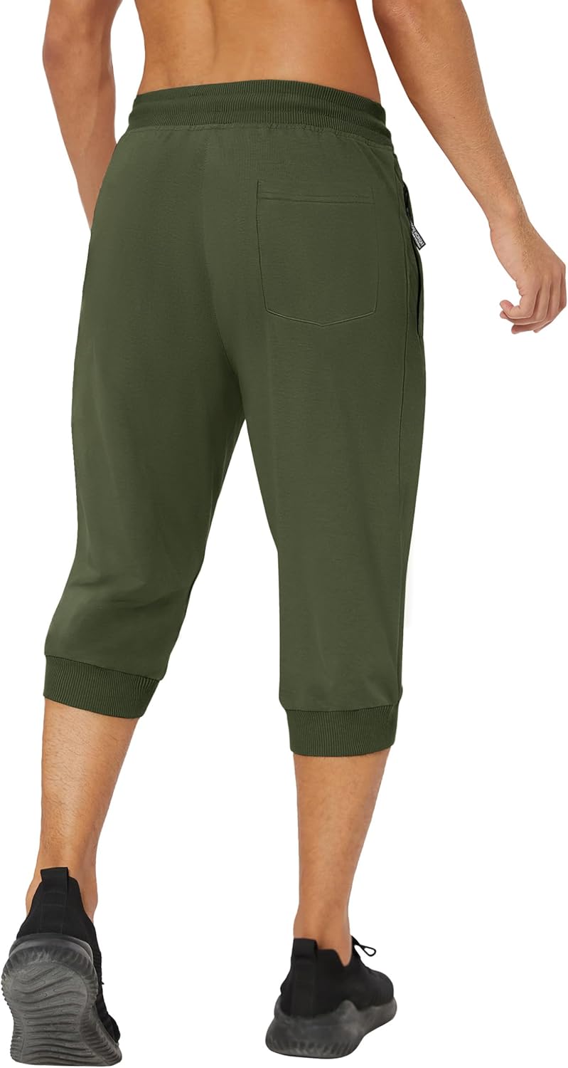 MAGNIVIT Men's 3/4 Jogger Capri Pants Workout Gym Below Knee Shorts Zipper Pockets Jogger Sweatpant Capris for Men - Image 2