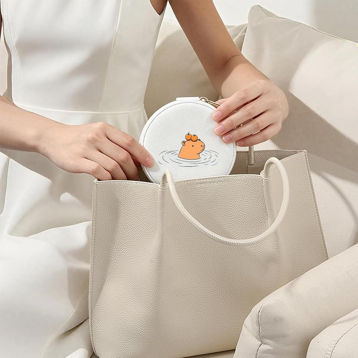 Swimming Capybara With Orange Travel Jewelry Case Box White-style image 3