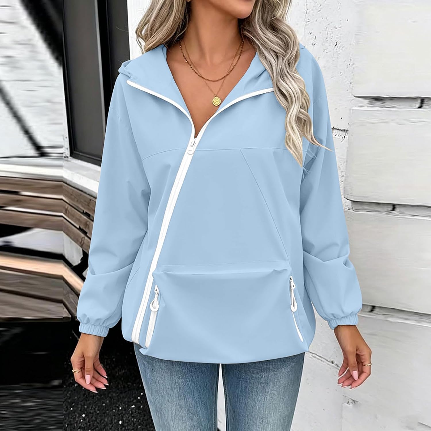Ladies with Lined Rain Jacket Hooded Zip Waterproof Raincoat Windbreaker| | Jackets for Women Womens Spring Light Windbreaker Fall Jacket Work Rain Golf Wind Breaker Waterproof with Hood Coat