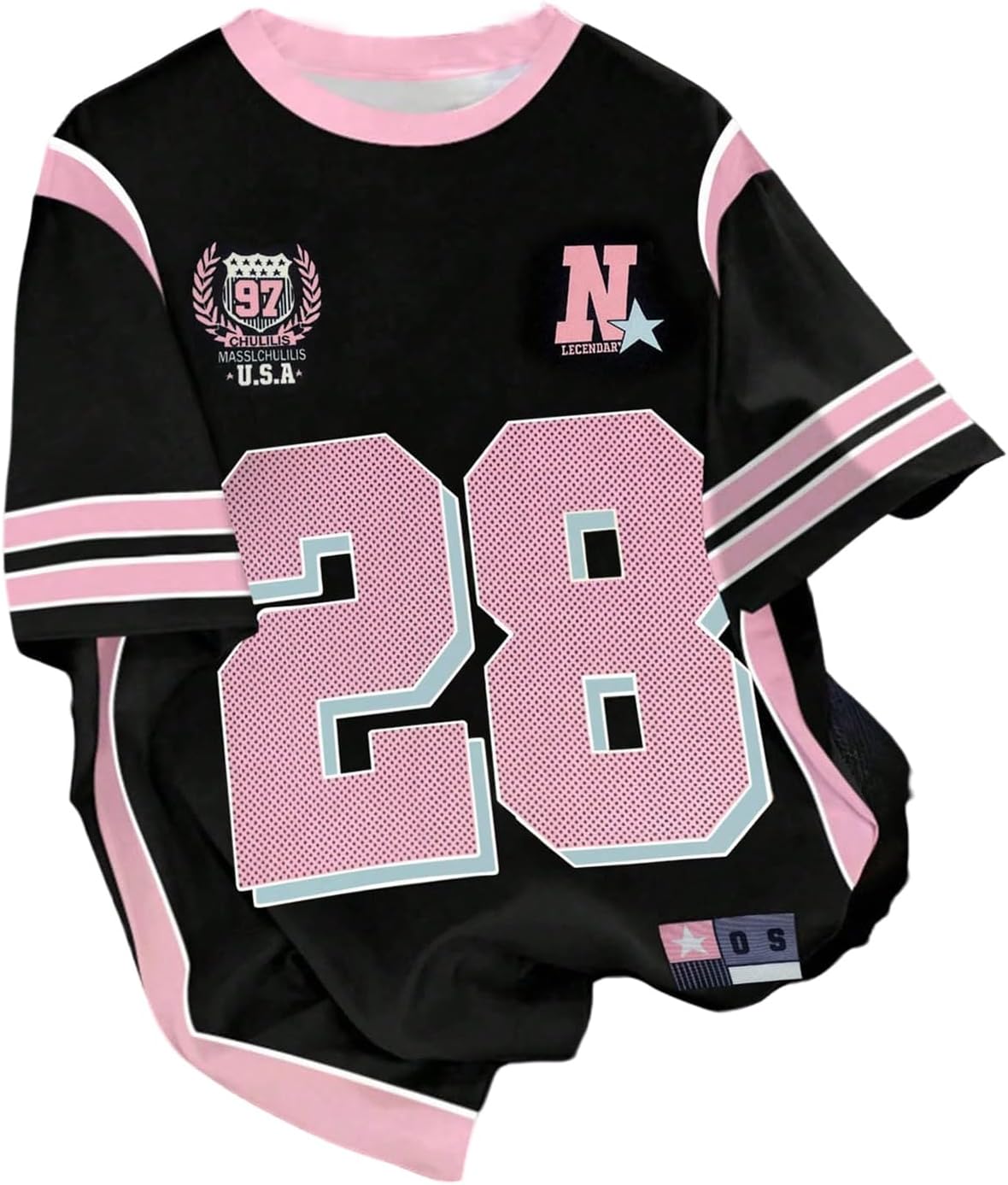 Girl's Jersey Shirts Color Block Number Graphic Tees Short Sleeve Crew Neck Sports T Shirt