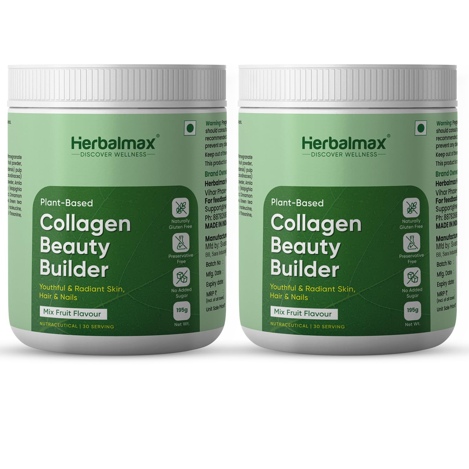 Herbalmax Veg Collagen Supplements Beauty Builder 195g | Plant-Based Collagen Powder for Hair, Skin, Nails & Joints | With Vitamin C & E | Mixed Fruit Flavour | Gluten-Free, No Added Sugar — Amazon image 11