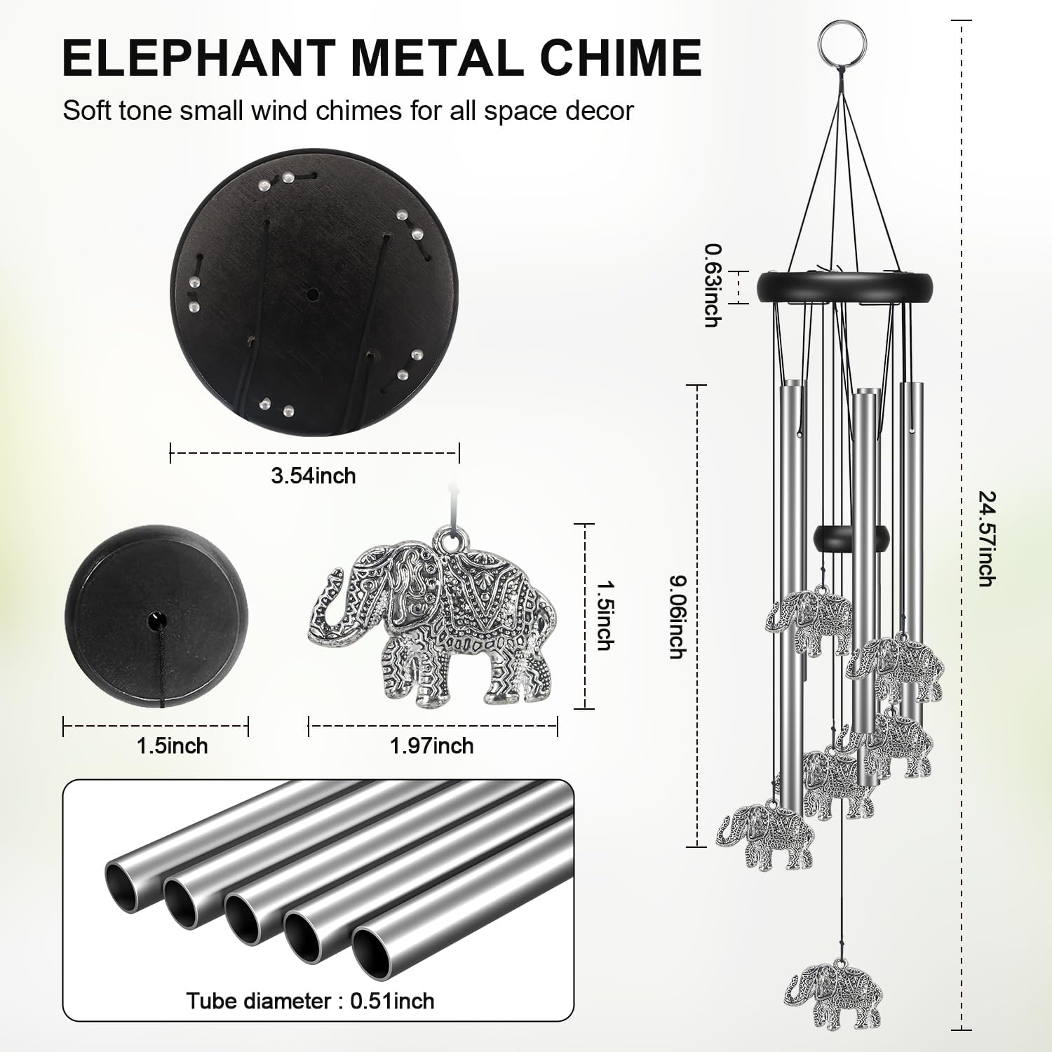 Virekm Windchimes Outdoors Clearance, Aluminum Metal Wind Chime for Outside Sympathy Hanging Wind Chimes for Patio Decoration, Garden Decor. Zen Garden Decor,Gifts for Women（Elephant）