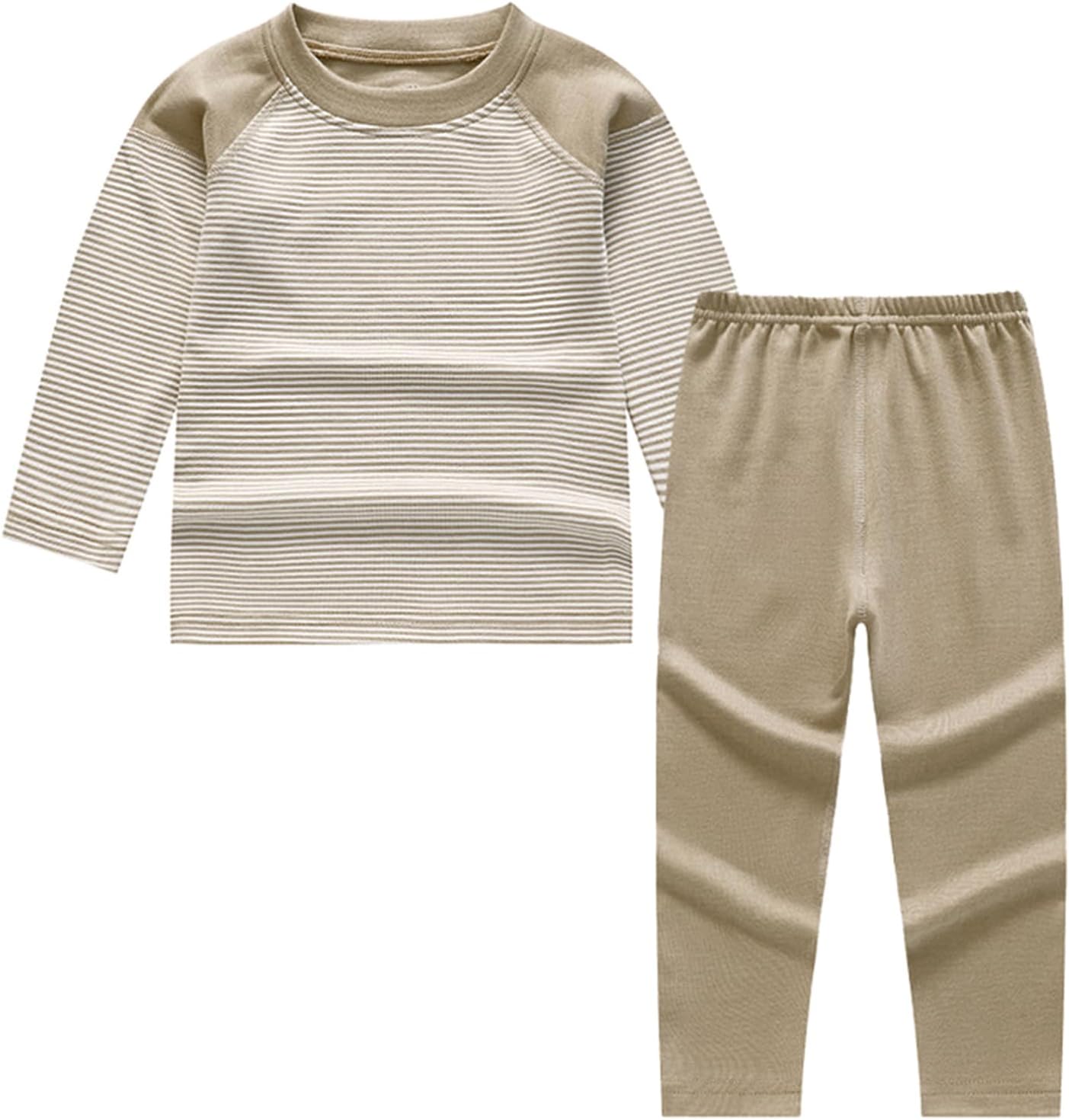 ranrann Thermal Underwear for Girls Boys Striped Long Sleeve Shirt Undershirt with Leggings Winter Warm Long Johns Set