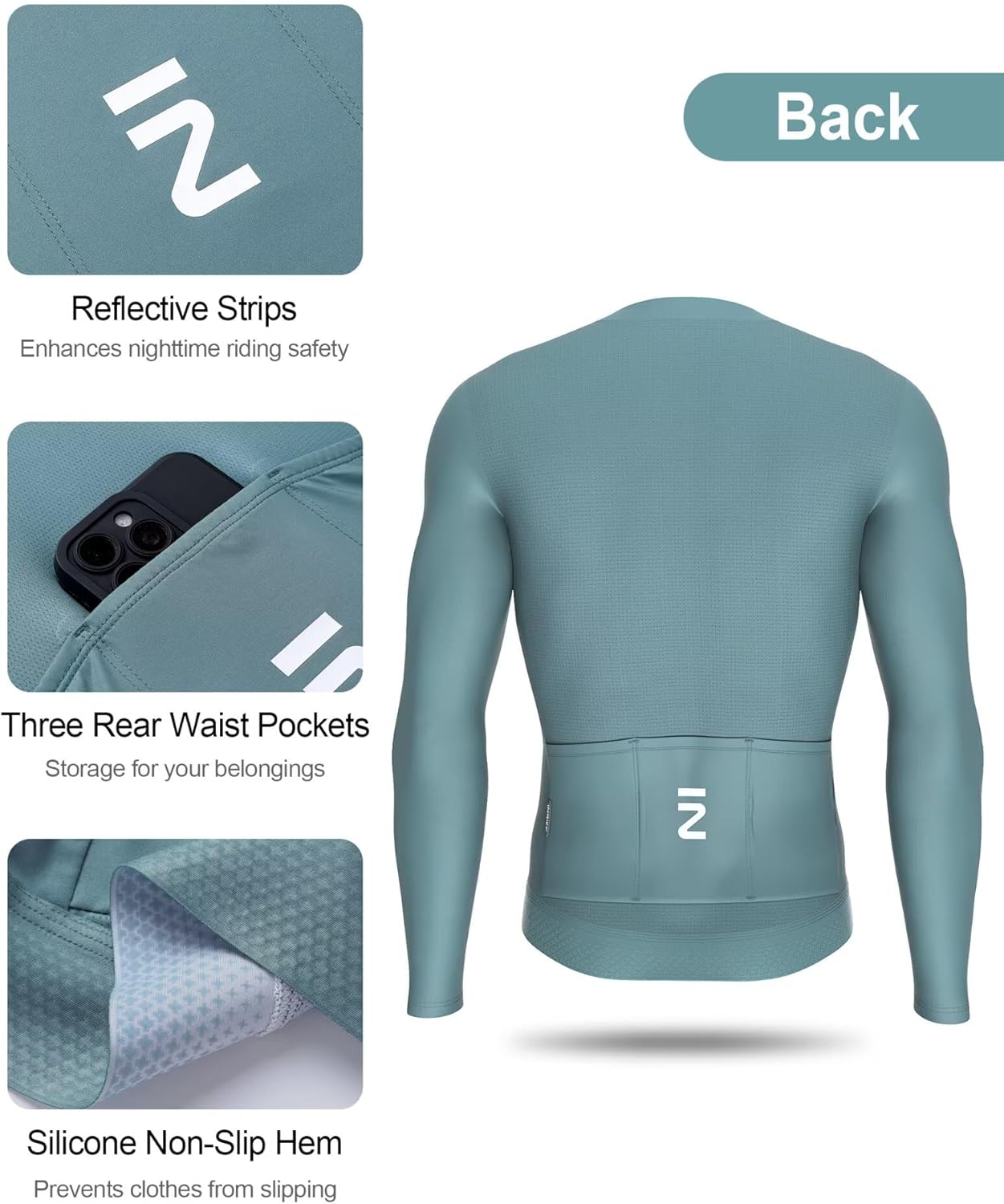 INBIKE Cycling Jersey Men, Long Sleeves Quick Dry Bike Shorts with Pockets, Moisture Wicking Bicycle Tops for Road Biking MTB