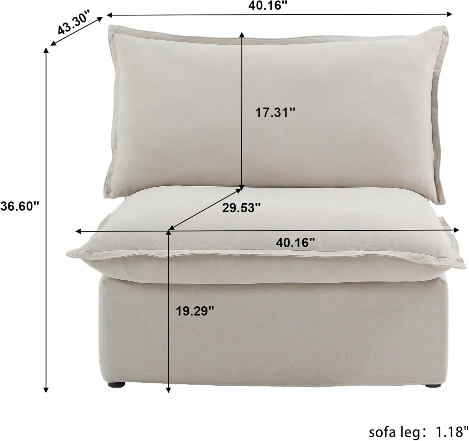 WJShome Modern Down Filled Sigle Middle Seat, Cloud Modular Sectional Sofa, Minimalist Wide Deep Seat Couches for Living Room Apartment Lounge Bedroom (Beige)