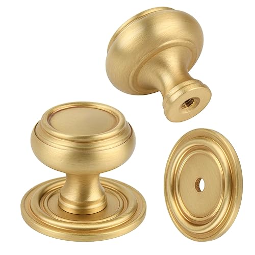 5 Pack Brushed Gold Solid Brass Kitchen Cabinet Knobs, Drawer