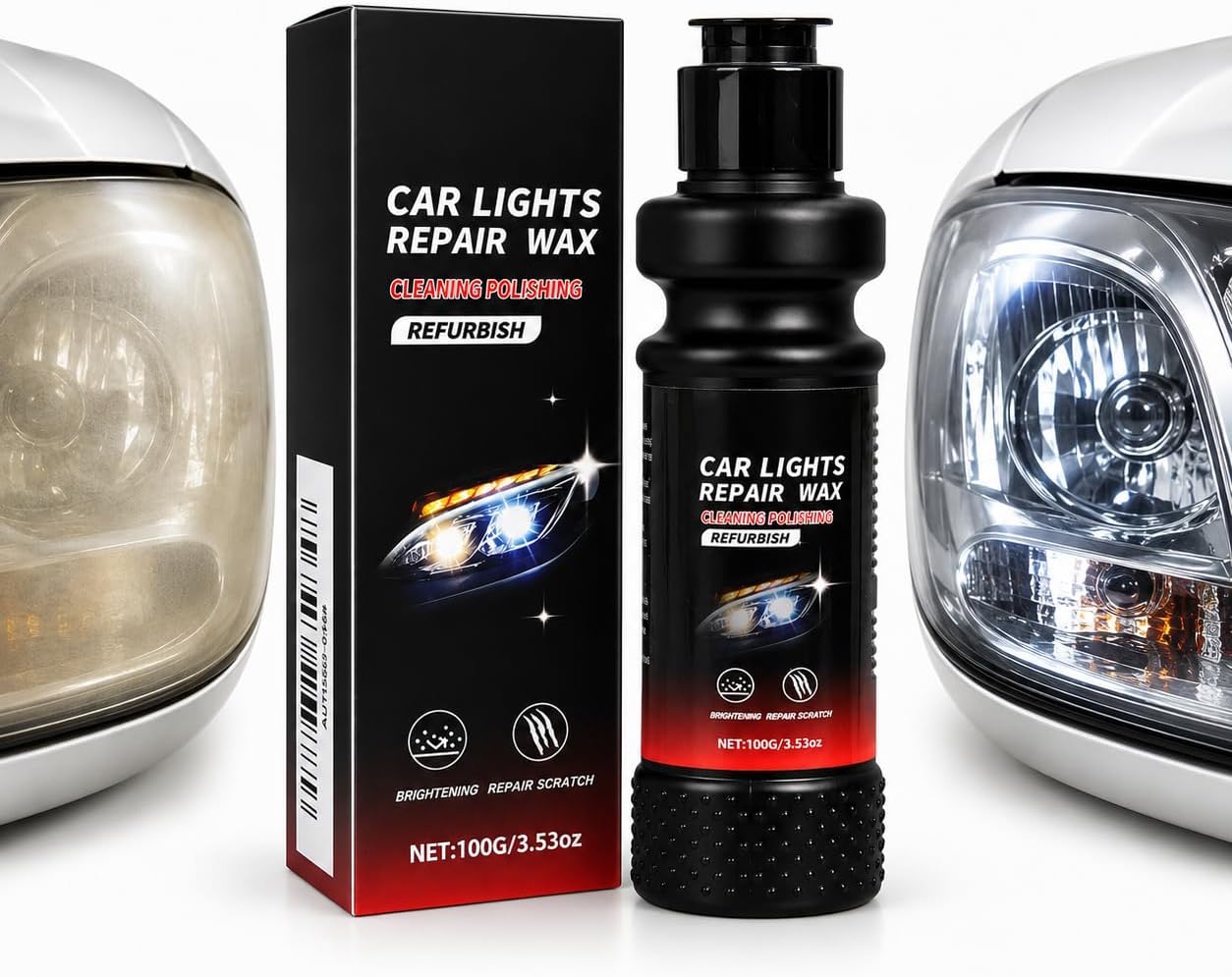 Headlight Restoration Kit, 3.53 Oz Cleaner and Polish for Foggy Headlights
