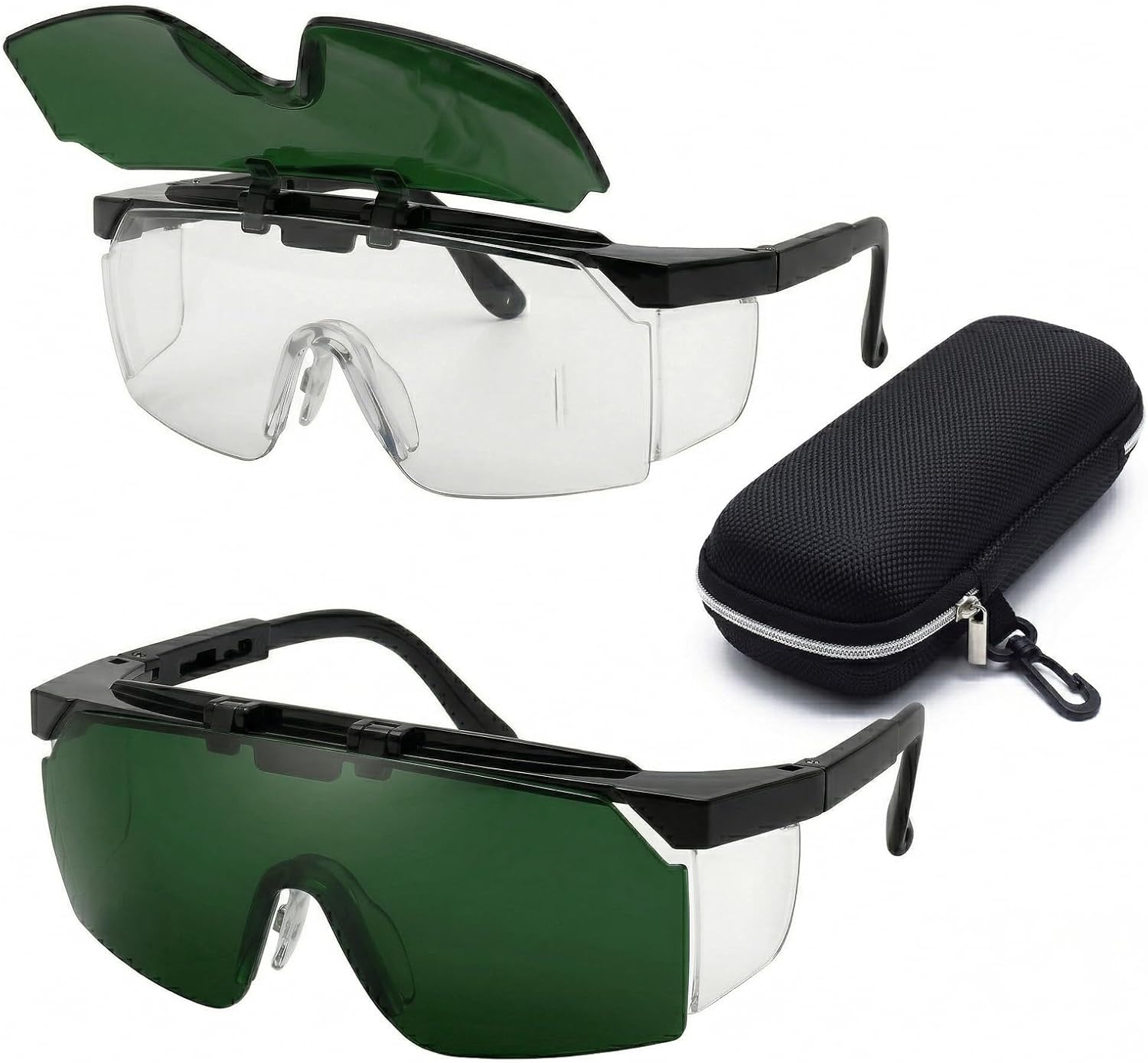Flip Up Welding Safety Glasses, Dark Green Anti-Glare Lens & Clear Wrap Base, UV Shade 5 Eyewear for Plasma Cutter, Soldering, Brazing Plasma Goggles