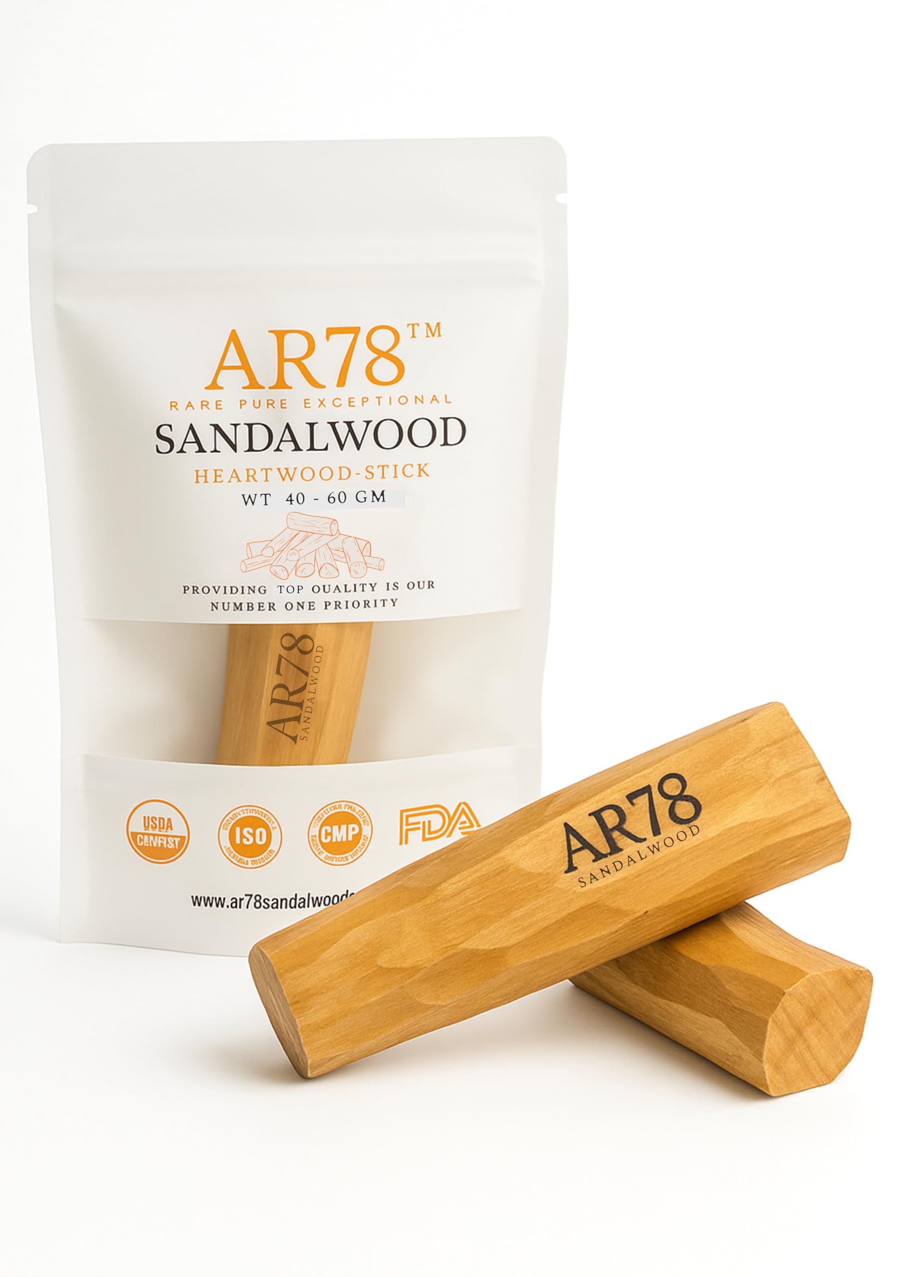 AR78 Original Pure White Sandalwood Heartwood Stick | 100% Natural & Organic Chandan for Skincare, Face Pack, Tilak & Puja Rituals | Ayurvedic Herbal Stick for Smooth & Glowing Skin (50-60g)