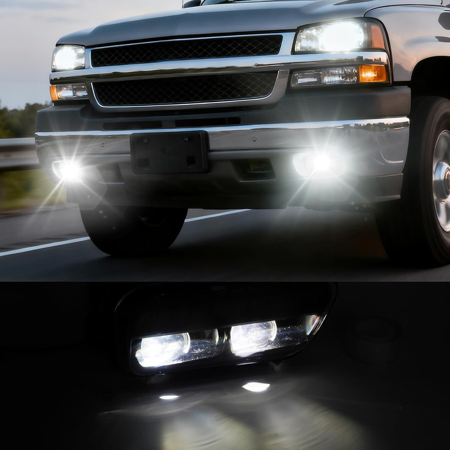 LED Fog Lights for 2003 2004 2005 2006 2007 Chevy Silverado All Models/ 2002 2003 2004 2005 2006 Chevy Avalanche, 1 Pair Front Bumper Driving Fog Lamps (LED Version)